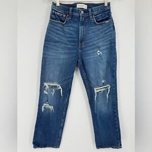 Abercrombie & Fitch Curve Love Ultra High Rise Ankle Straight Distressed Jeans